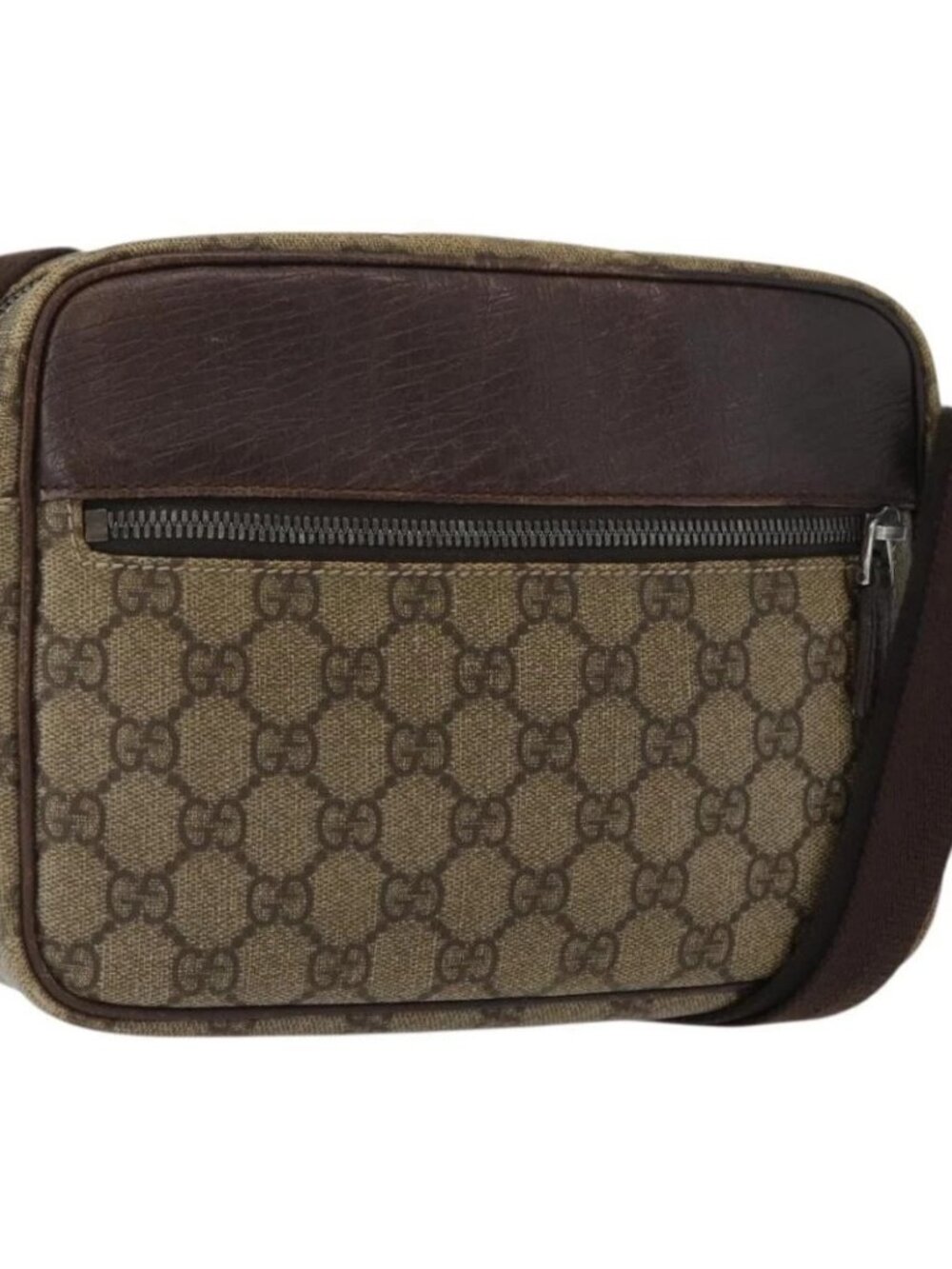 GUCCI GG Supreme Shoulder Bag PVC Beige Silver 114291 Auth 172729